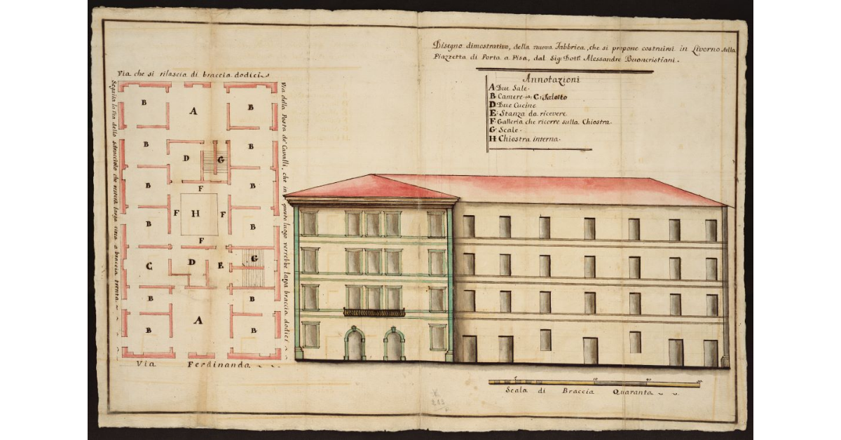 Disegno dimostrativo della nuova fabbrica che si propone costruirsi in Livorno sulla piazzetta di Porta a Pisa [...]