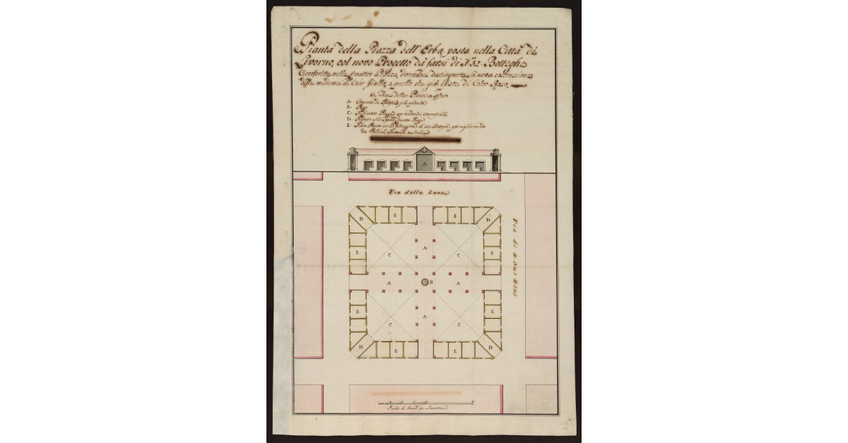 Pianta della piazza delle Erbe posta nella città di Livorno nel nuovo progetto da farsi di n. 32 botteghe