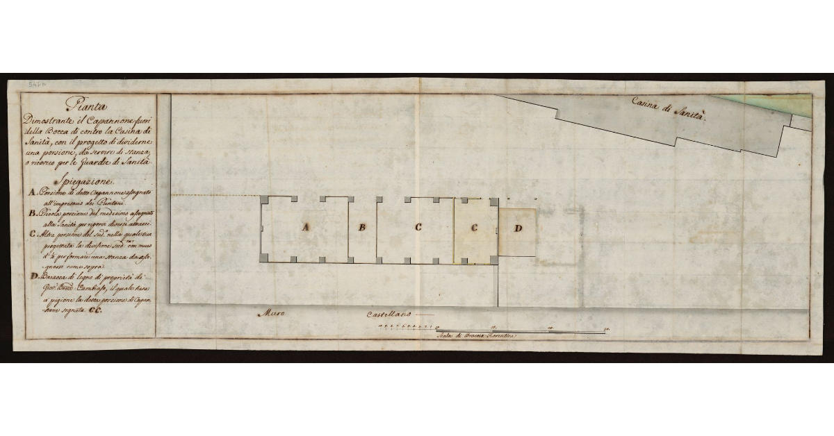 Pianta dimostrante il capannone fuori dalla Bocca di contro la Casina di Sanità [a Livorno]