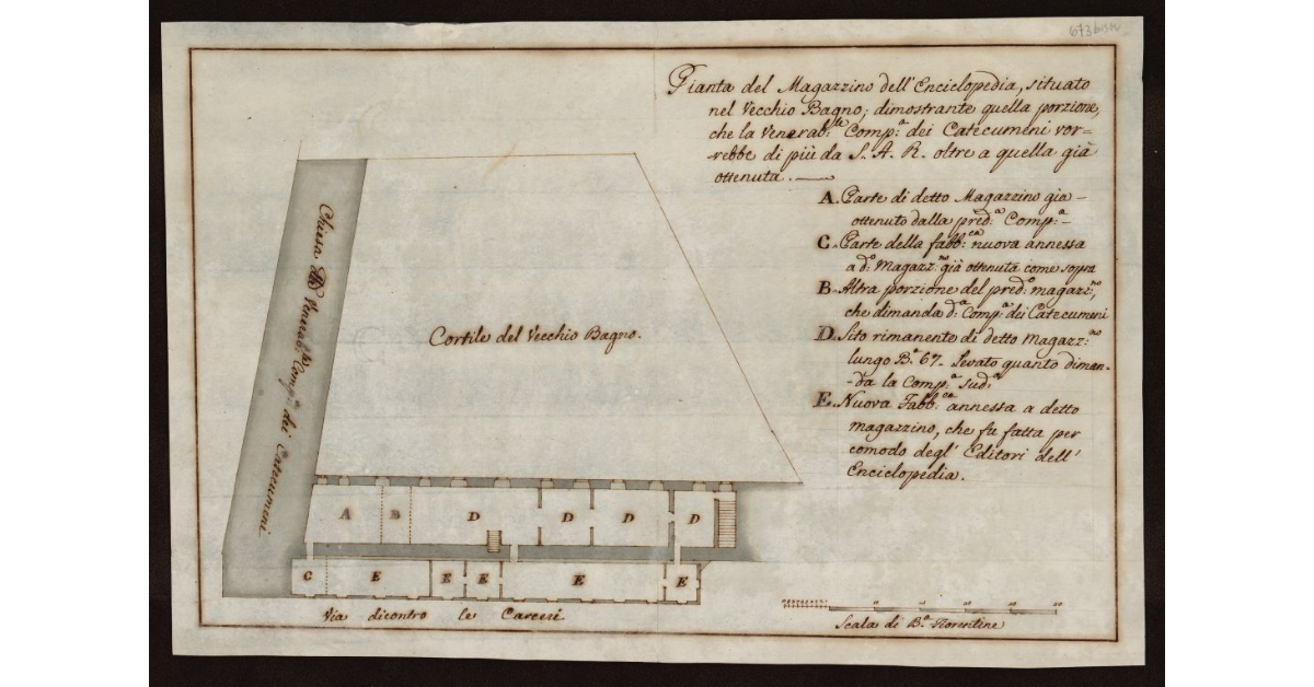 Pianta del magazzino dell'Enciclopedia, situato nel vecchio Bagno [a Livorno]