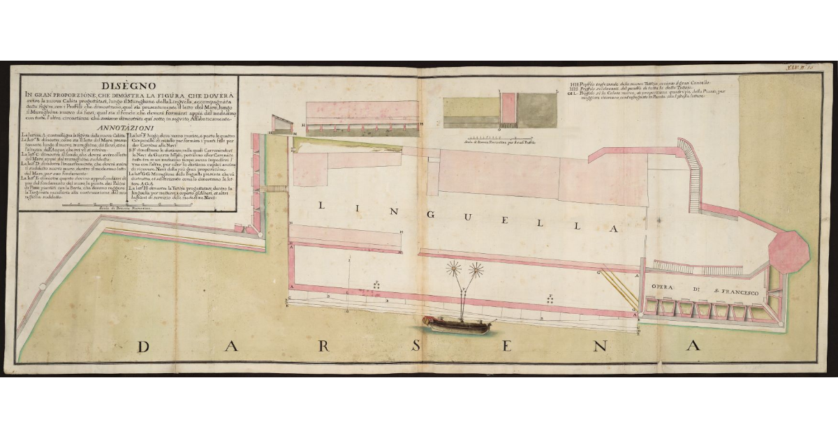 Disegno in gran proporzione che dimostra la figura che doverà avere la nuova Calata [del Porto di Livorno]