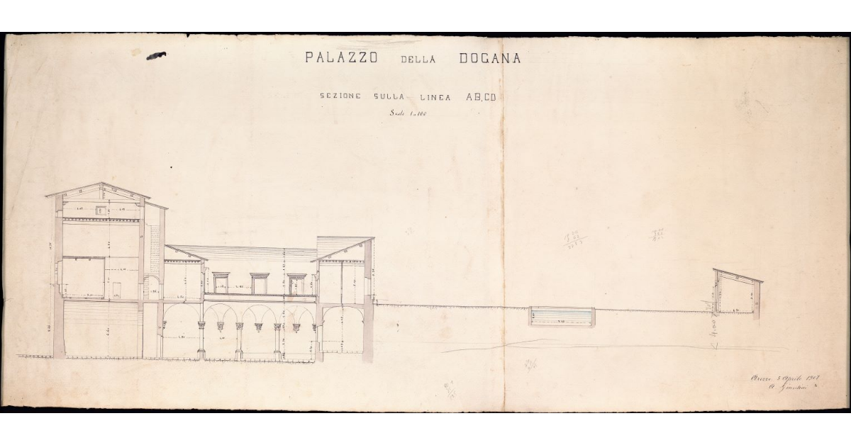 Palazzo della Dogana. Sezione sulla linea AB, CD