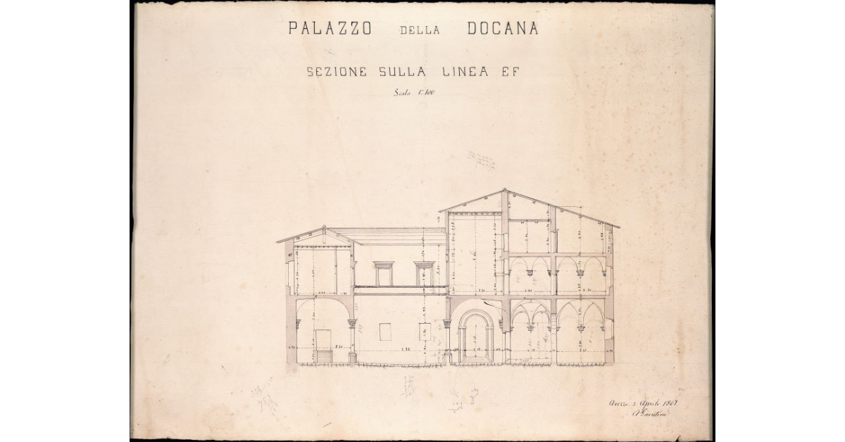Palazzo della Dogana. Sezione sulla linea EF