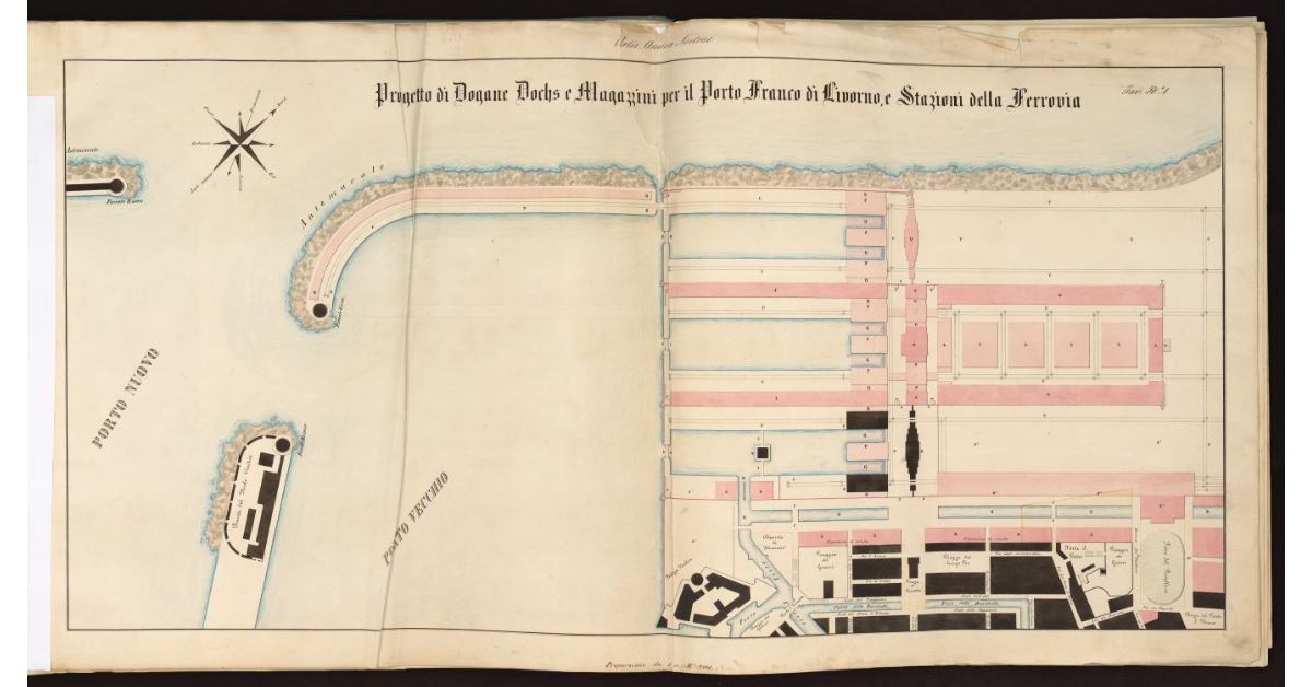 Progetto di dogane, dochs e magazzini per il porto Franco di Livorno e Stazioni della ferrovia