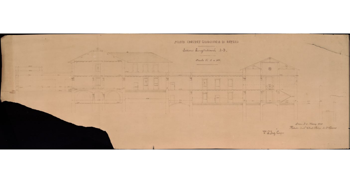 Nuovo carcere giudiziario di Arezzo. Sezione longitudinale A-B