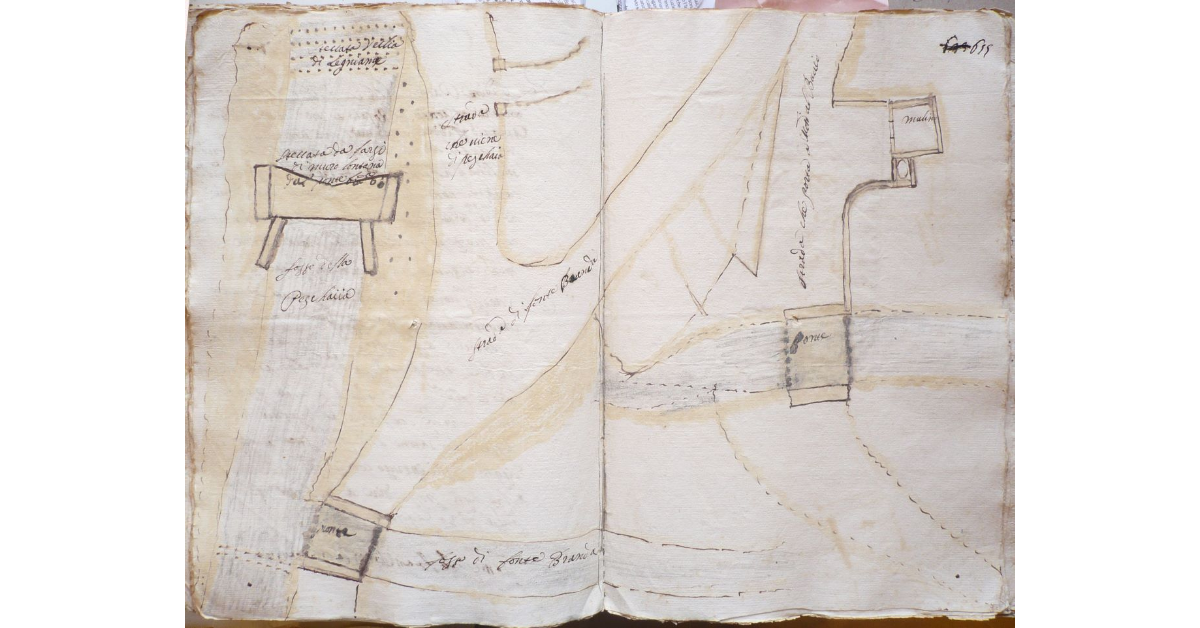 [Campo e mulino di Giovanni Antonio Taddei al Ponte del Rosaio nei pressi della strada che porta a Montalbuccio]