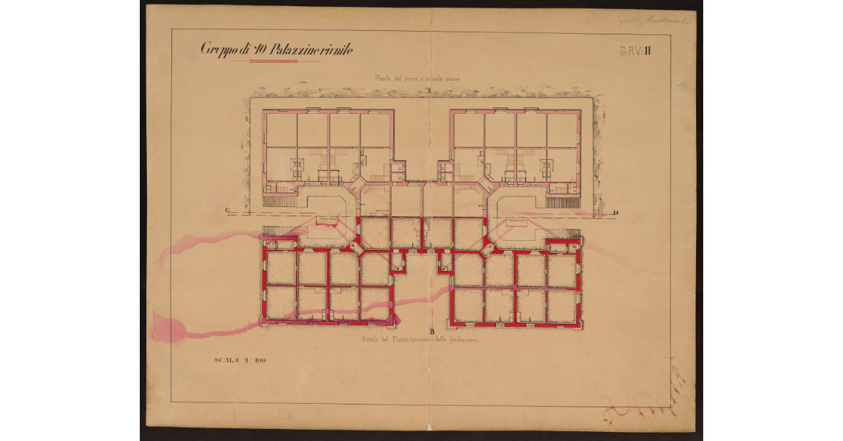Gruppo di dieci palazzine riunite [nel quartiere operaio di Via delle Cateratte a Livorno]