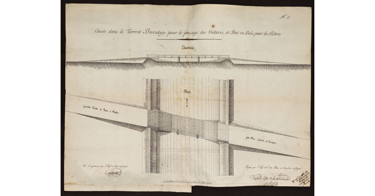 Cassis dans le Torrent Baccatojo pour le passage des Voiteurs, et pont en bois pour les Pietons