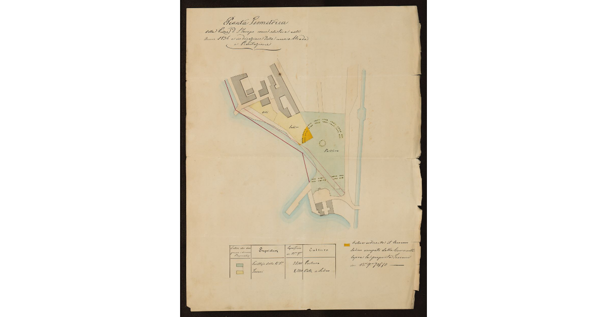 Pianta geometrica della Piazza di San Jacopo come esisteva nell'anno 1836 e indicazione della nuova strada e piantazione [a Livorno]
