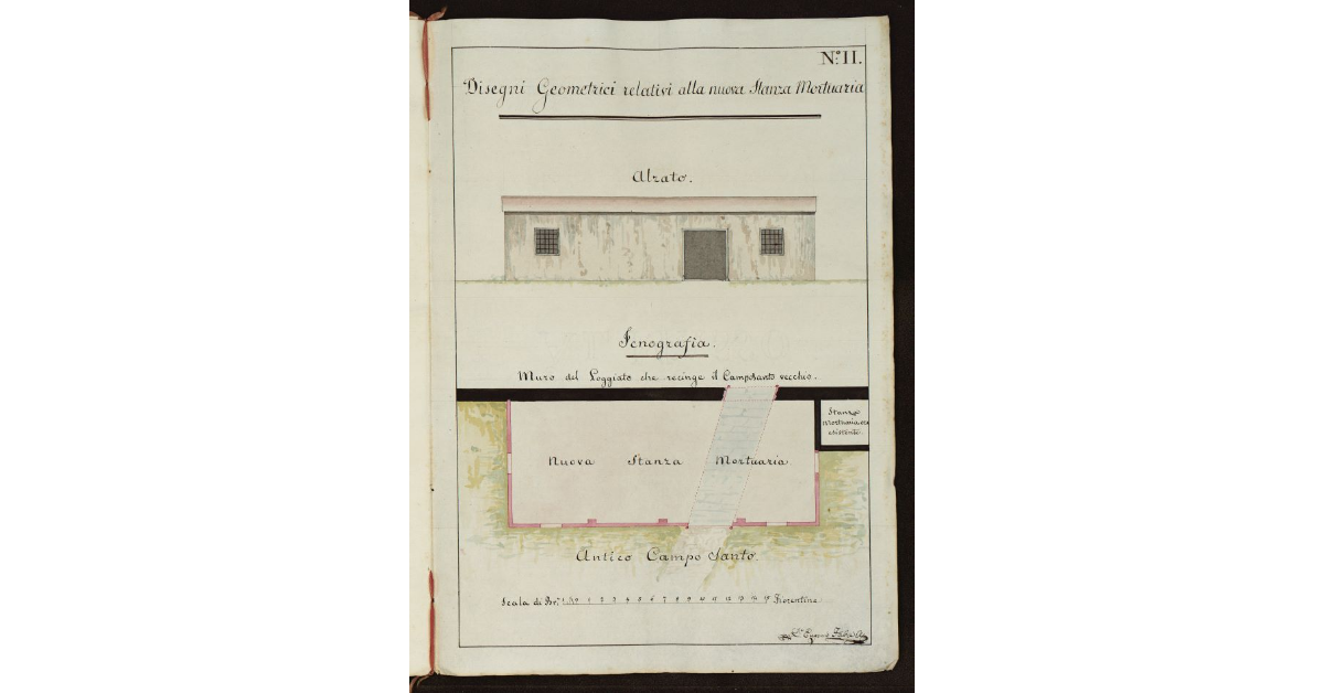 Disegni geometrici relativi alla nuova stanza mortuaria [per il Cimitero Vecchio di Livorno]