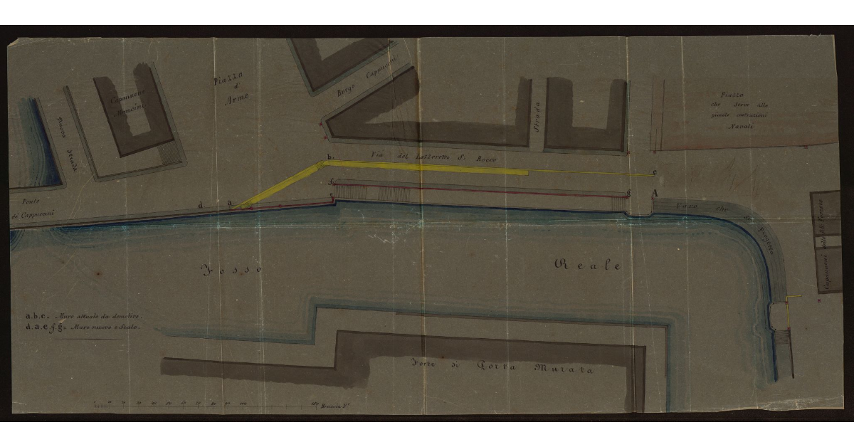 [Progetto del nuovo muro da costruire sul fosso Reale presso la Piazza d'Arme e il Forte di Porta Murata a Livorno]