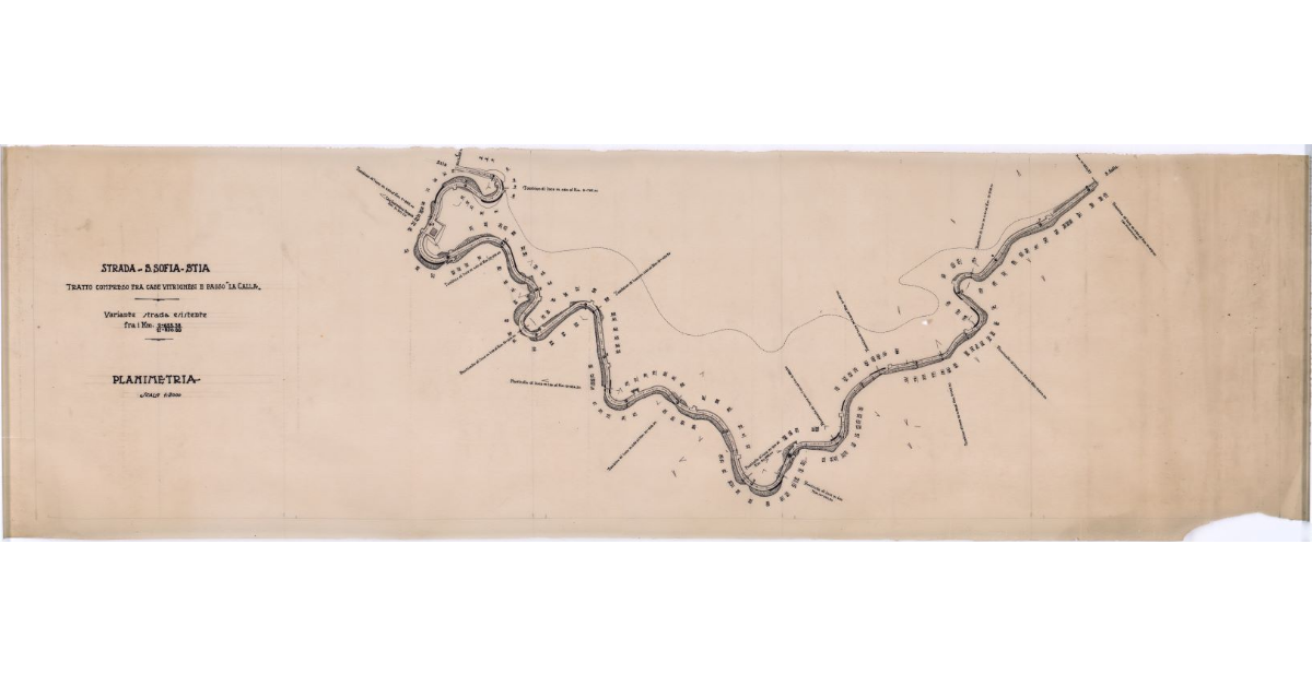 Strada S. Sofia-Stia. Tratto compreso fra le Case Vitrignesi e Passo "La Calla". Variante stradale esistente fra i km. 9+635.38 / 11+820.89. Planimetria