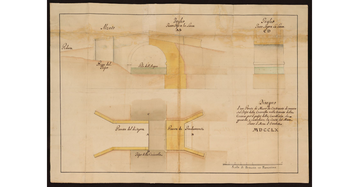 [Disegno d'un ponte di muro da costruirsi di nuovo sul Fosso della Cecinella nella tenuta di Cecina per uso della cavalleria]