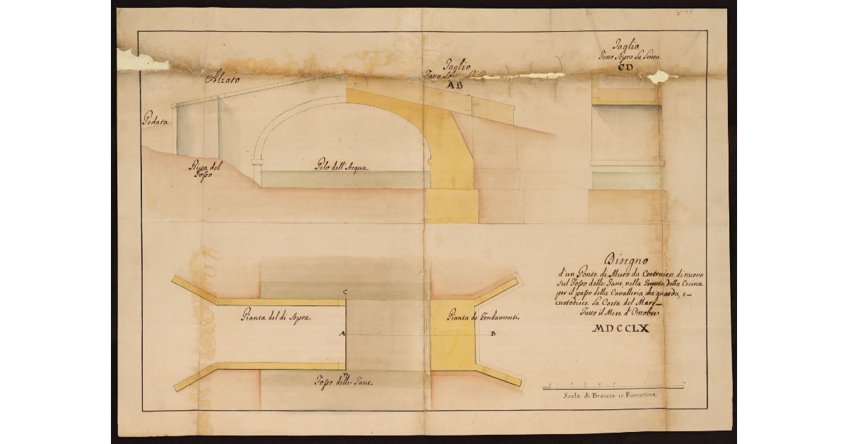 [Disegno d'un ponte di muro da costruirsi di nuovo sul Fosso delle Tane nella tenuta di Cecina]