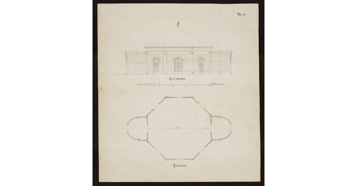 [Pianta e prospetto per una bottega di caffè da costruire fuori dalla Porta a Mare a Livorno]