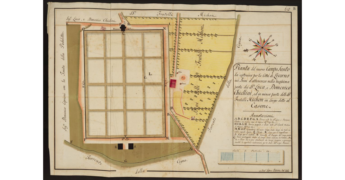 Pianta del nuovo Campo Santo da costruirsi per la Città di Livorno nei Beni d'attenenza nella massima parte dei SS.ri Luca e Domenico Chiellini ed in minor parte delli SS.ri Fratelli Michon in luogo detto al Casone