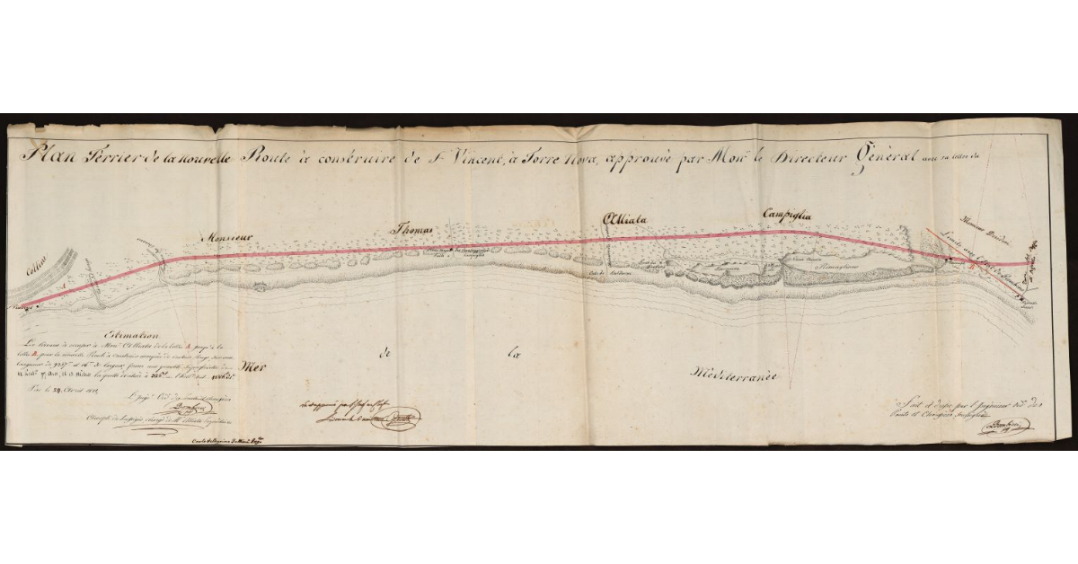 Plan Terrier de la Nouvelle Route à construire de S. Vincent, à Torre Nova, approuvé par Mon.r le Directeur Général avec la lettre du