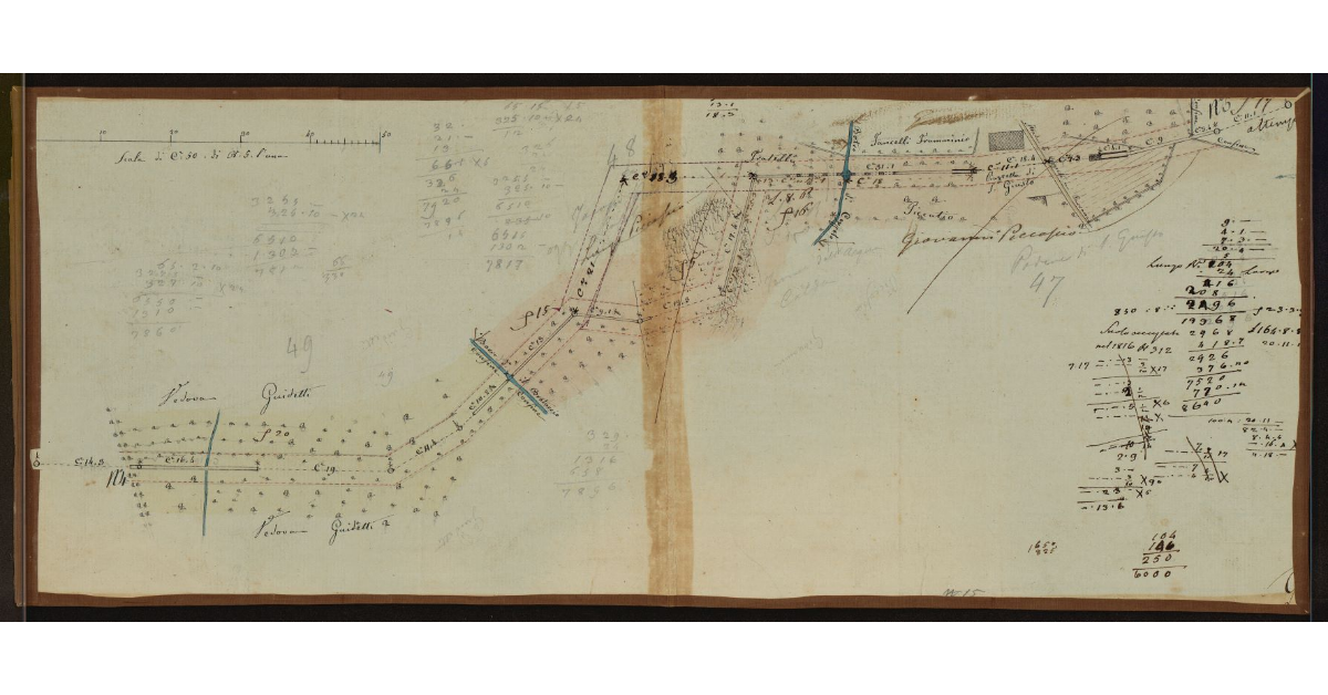 [Condotti dell'acquedotto e proprietà nell'area dei borri Brotaccio e Ceppeto e della via Ceppeto-Parrana nel Livornese]