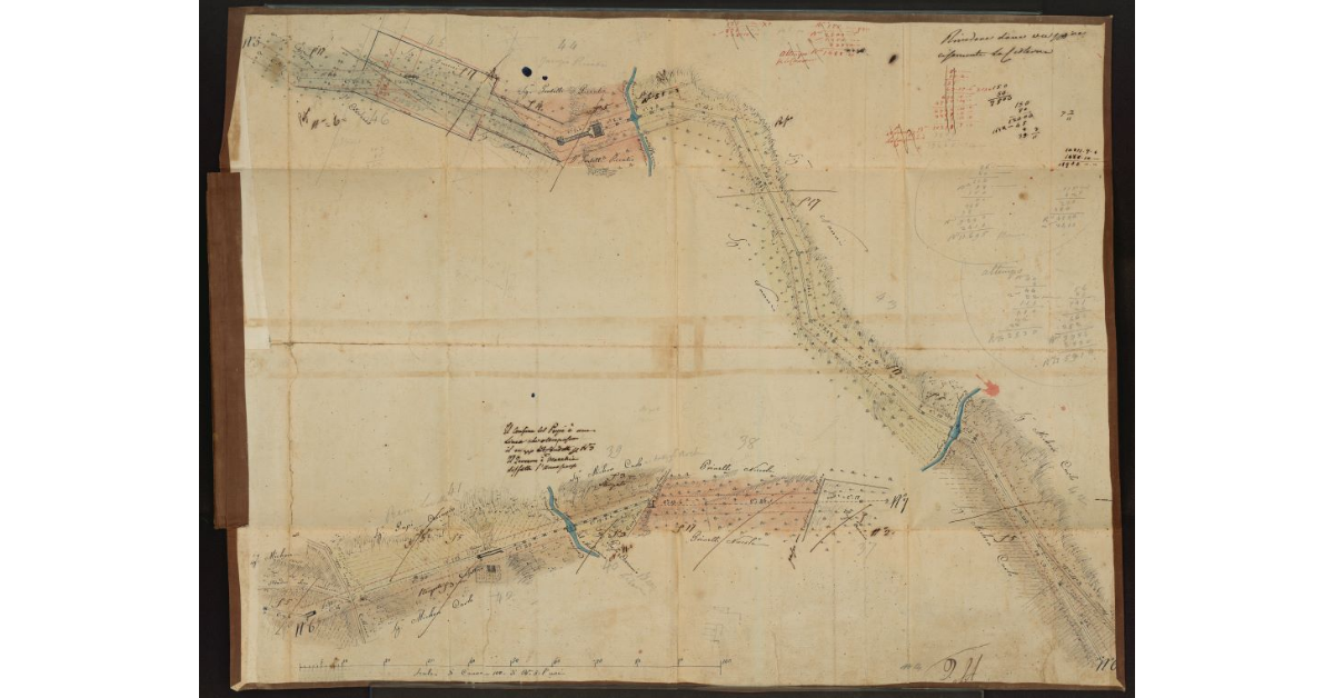 [Condotti dell'acquedotto e proprietà nell'area dei borri del Mulinaccio, della Castellaccia e dell'Inferno e delle vie per Collina e Coll'Alto nel Livornese]