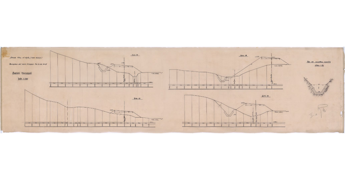 Strada Stia-S. Sofia (Tratto Colabucci). Deviazione del corso d'acqua fra le sez. 11-15. Sezioni trasversali