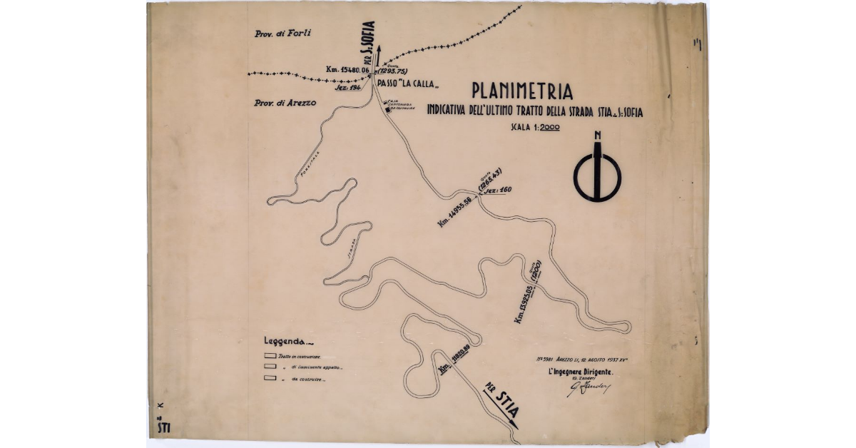 Planimetria indicativa dell'ultimo tratto della strada Stia-S. Sofia