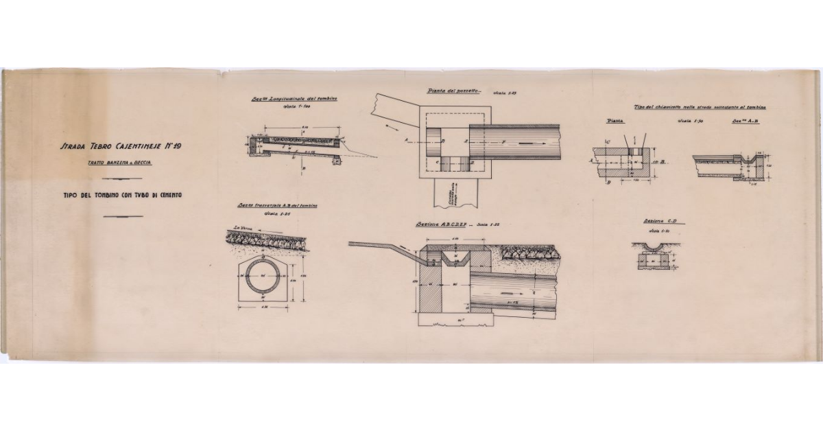 Strada Tebro Casentinese n. 19. Tratto Banzena-Beccia. Tipo del tombino con tubo di cemento