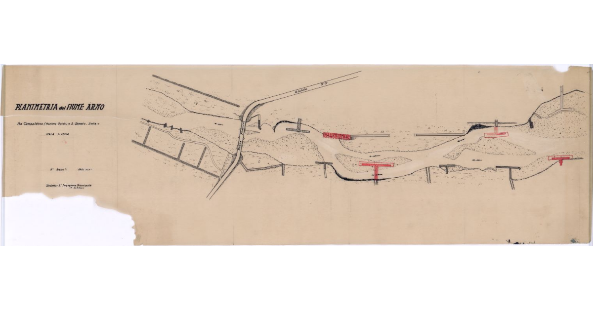 Planimetria del fiume Arno fra Campaldino (Frazione Guidi) e S. Donato-Sala