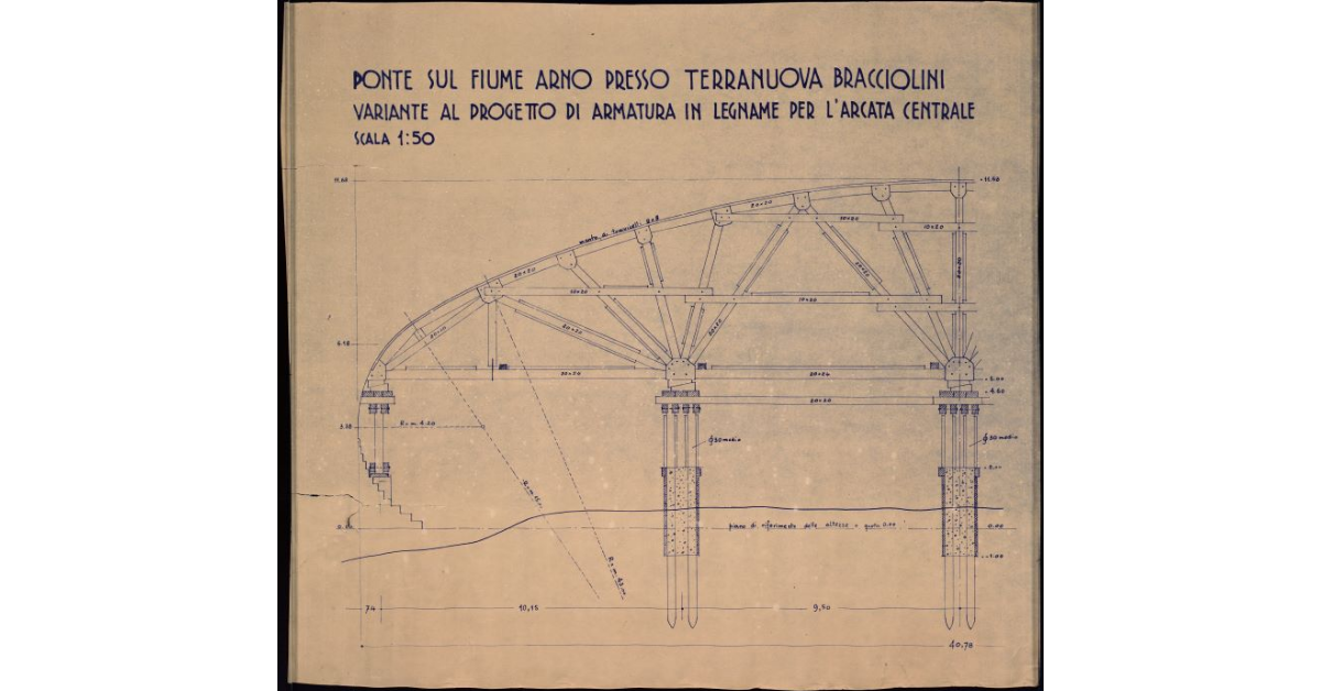 Ponte sul fiume Arno presso Terranuova Bracciolini. Variante al progetto di armatura in legname per l’arcata centrale