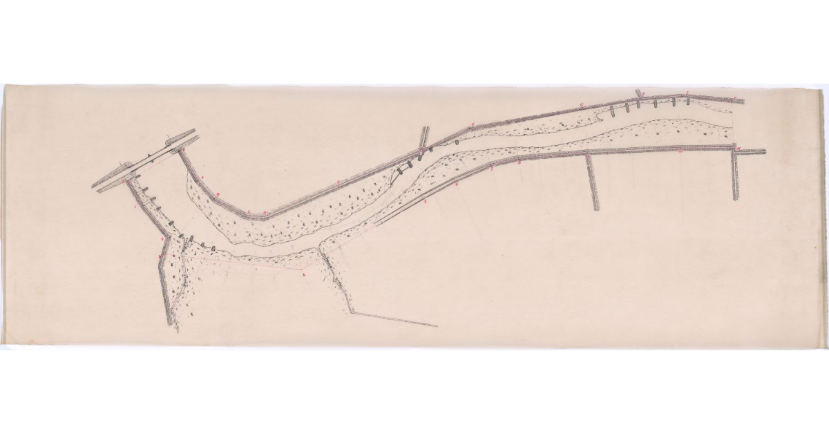 [Planimetria del fiume Arno nei pressi della confluenza del fosso Rignano e del fosso Ristagno]