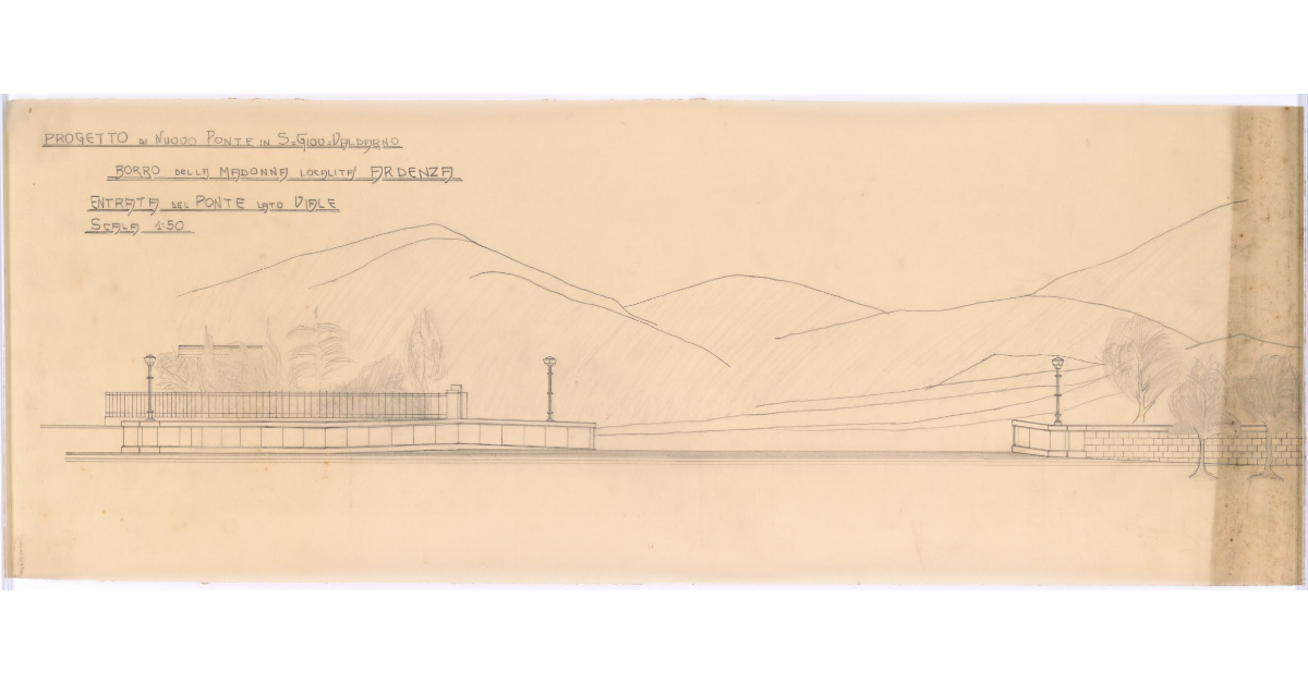 Progetto di Nuovo Ponte in S. Giovanni Valdarno. Borro della Madonna località Ardenza. Entrata del ponte lato viale