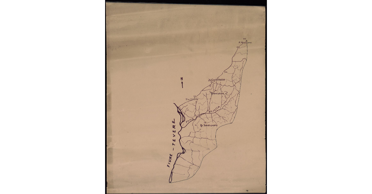 Affluenti del fiume Tevere. Planimetria del fosso Bissola dal monte Macchione al suo sbocco nel Tevere