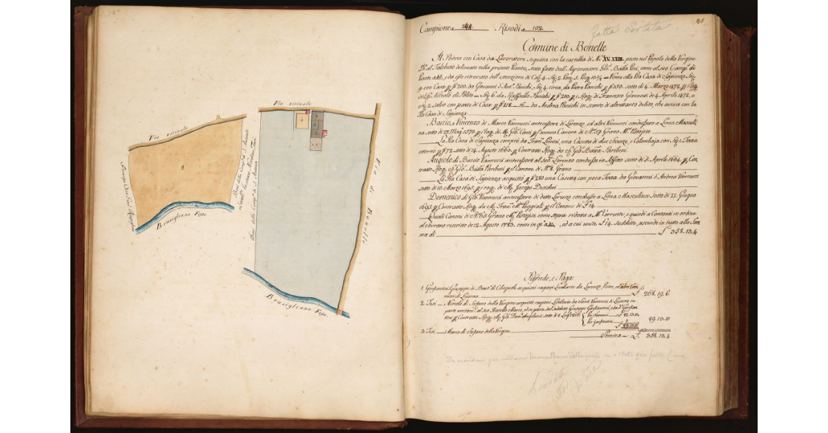 [Pianta di un podere con casa da lavoratore situato in località "al Talchero", Comune di Bonelle, Popolo della Vergine]