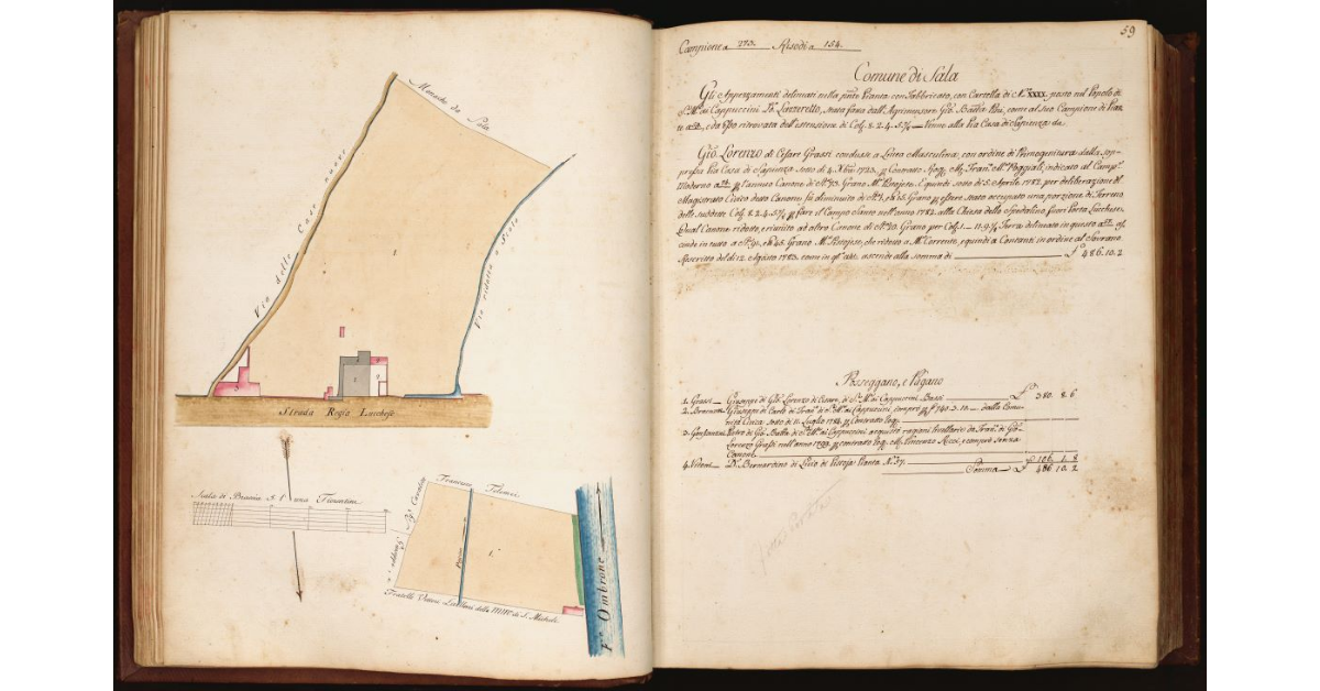 [Pianta di due appezzamenti di terreno, posti in località "Lazzeretto", Comune di Sala, Popolo di S. Maria ai Cappuccini]