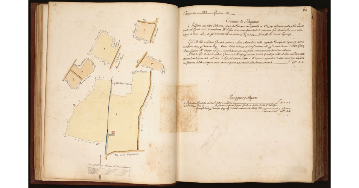 [Pianta di un podere costituito da più appezzamenti di terreno, che si trova in località "il Giardino", Comune di Bigiano, Popolo di S. Bartolomeo]