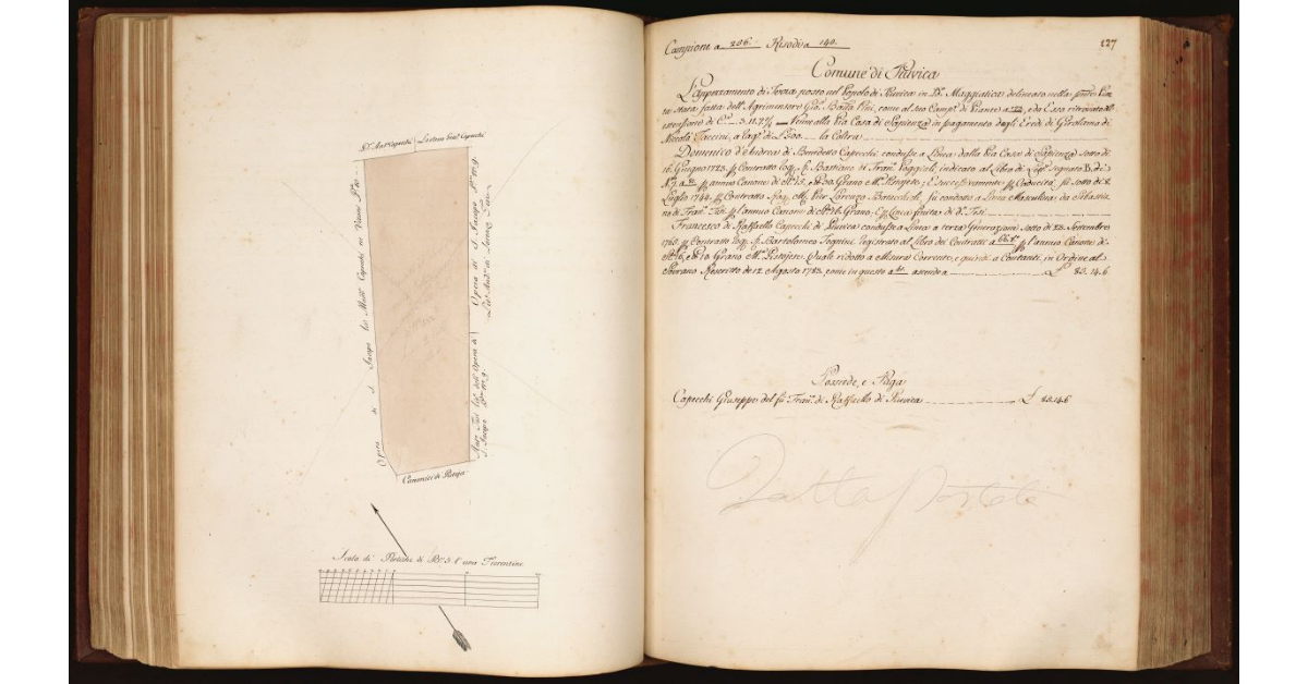 [Pianta di un appezzamento di terreno situato in località "Maggiatica" nel Comune e Popolo di Piuvica]