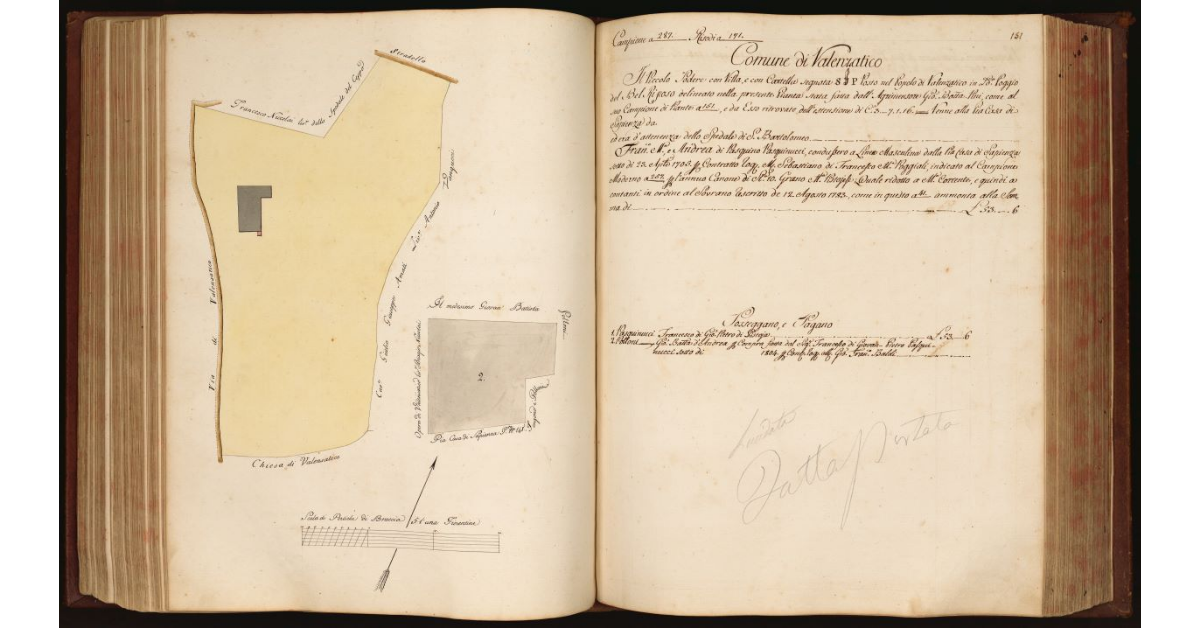 [Pianta di un piccolo podere con villa situato il località "Poggio del Bel Riposo" nel Comune e Popolo di Valenzatico]