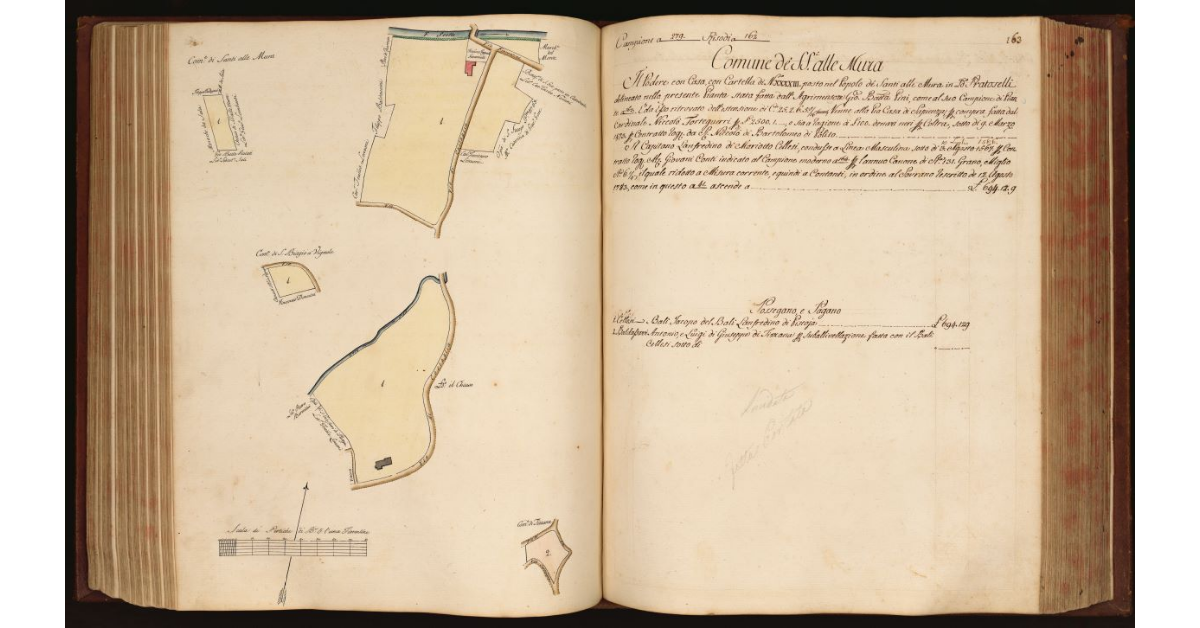 [Pianta di un podere con casa situato in località "Pratoselli" nel Comune e Popolo dei SS. alle Mura]