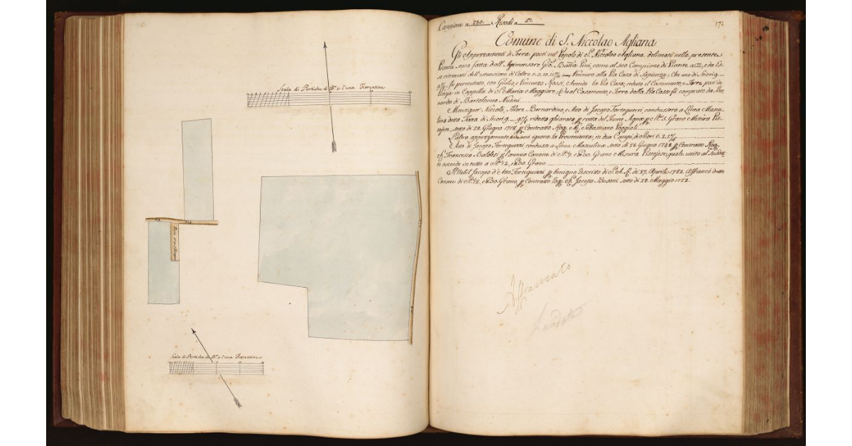 [Pianta di tre appezzamenti di terreno situati nel Comune e Popolo di S. Niccolao Agliana]