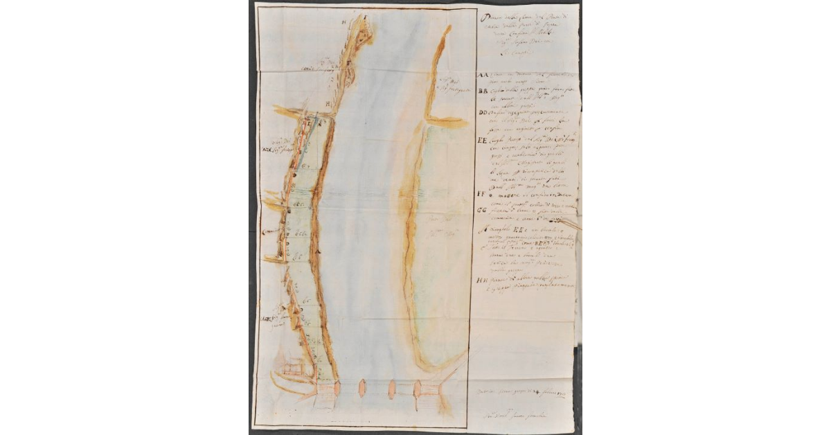 Pianta della Lama del Ponte di Arbia dalla parte di Sopra dove confina il Nobile Signore Stefano Dei con li campi