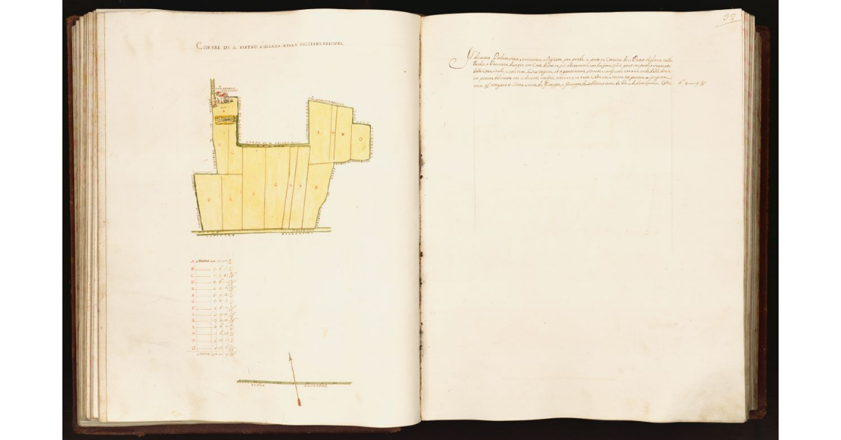 [Pianta di un podere situato nel comune di S. Pietro Agliana nella Badia a Pacciana di sopra]