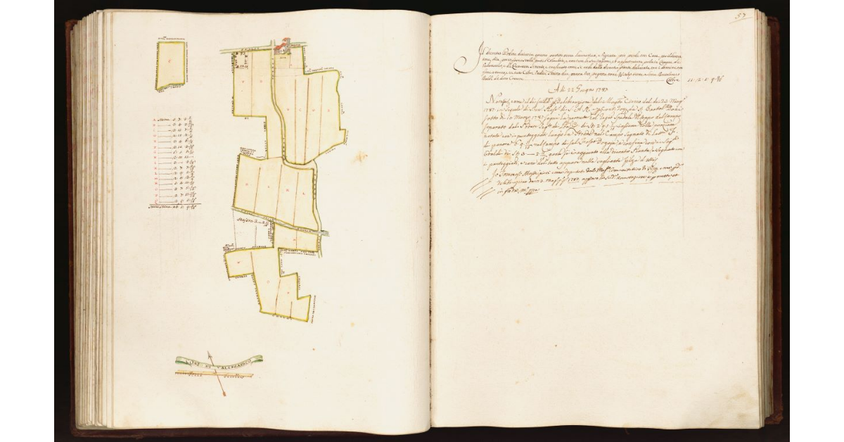 [Pianta di un podere situato nei comuni di Valenzatico e di Quarrata]