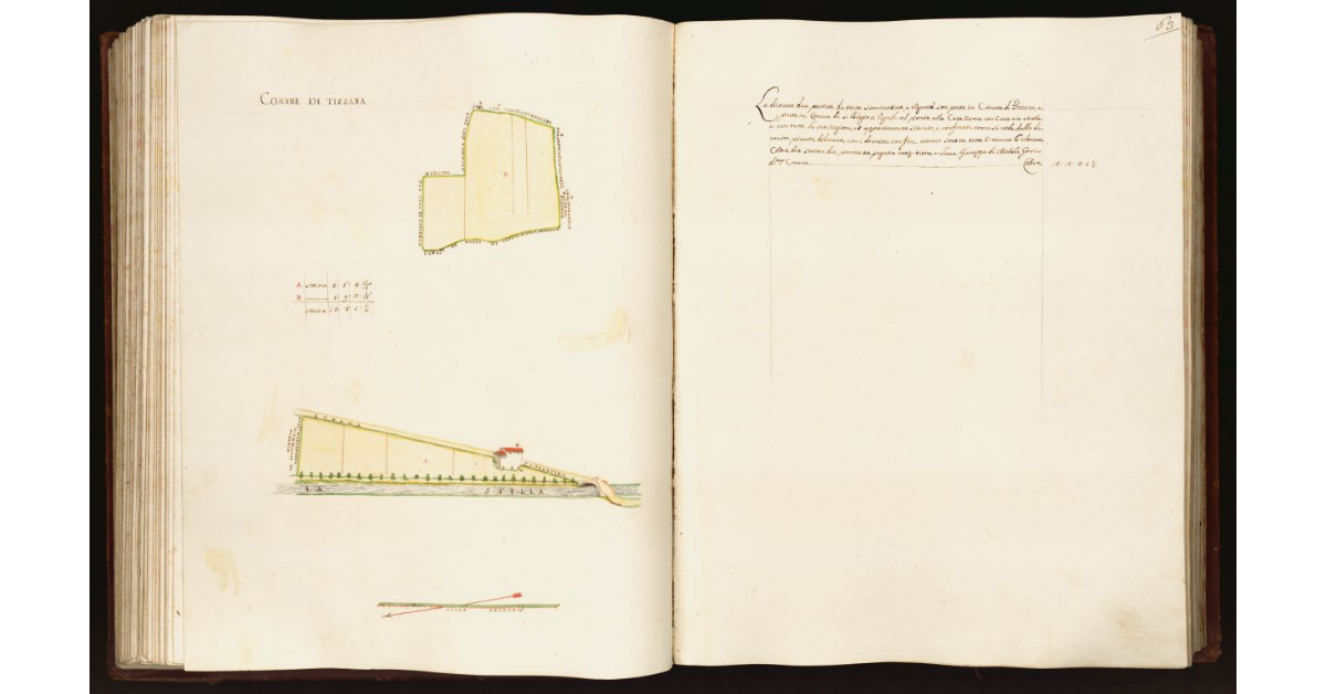 [Pianta di due partite di terra poste nel comune di Tizzana e nel comune di S. Biagio a Vignole]