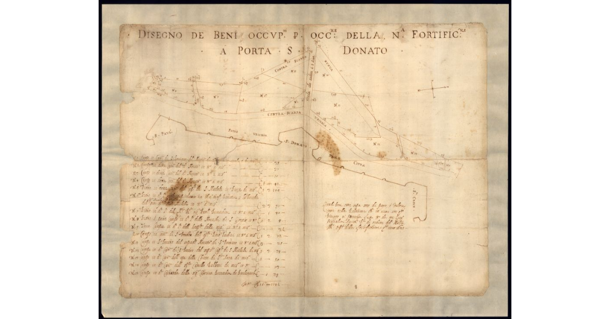 Disegno de beni occupati per occasione della fortificazione a porta San Donato [a Lucca]