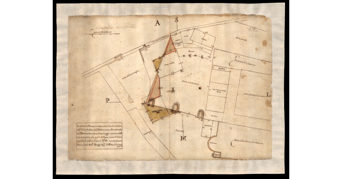La presente pianta serve per vedere il sito che vorebbero i Padri Passionisti di S. Frediano dal pubblico et essi all'incontro darli il contracanbio nel medesimo luogo [a Lucca]