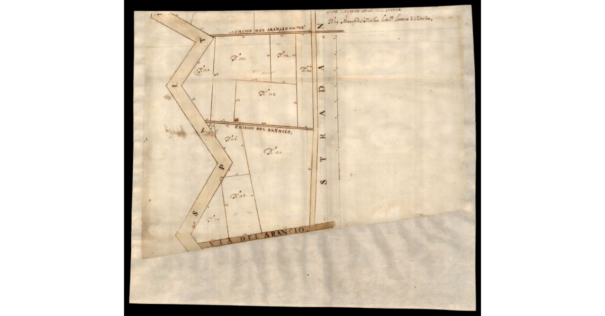 Beni di diversi particolari che restano fra le strade nuove et li spalti pubblici fatti intorno la controscarpa della città l'anno 1645 dall'acqua dell condotto fino alla via del Arancio [a Lucca]
