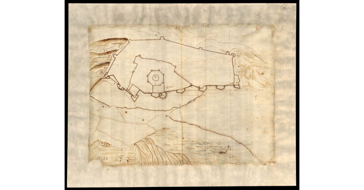 Pianta a capriccio con le misure, gradi et altri disegni [a] mano: Trepignana, Lupinaia et Lucchio et altre scritture