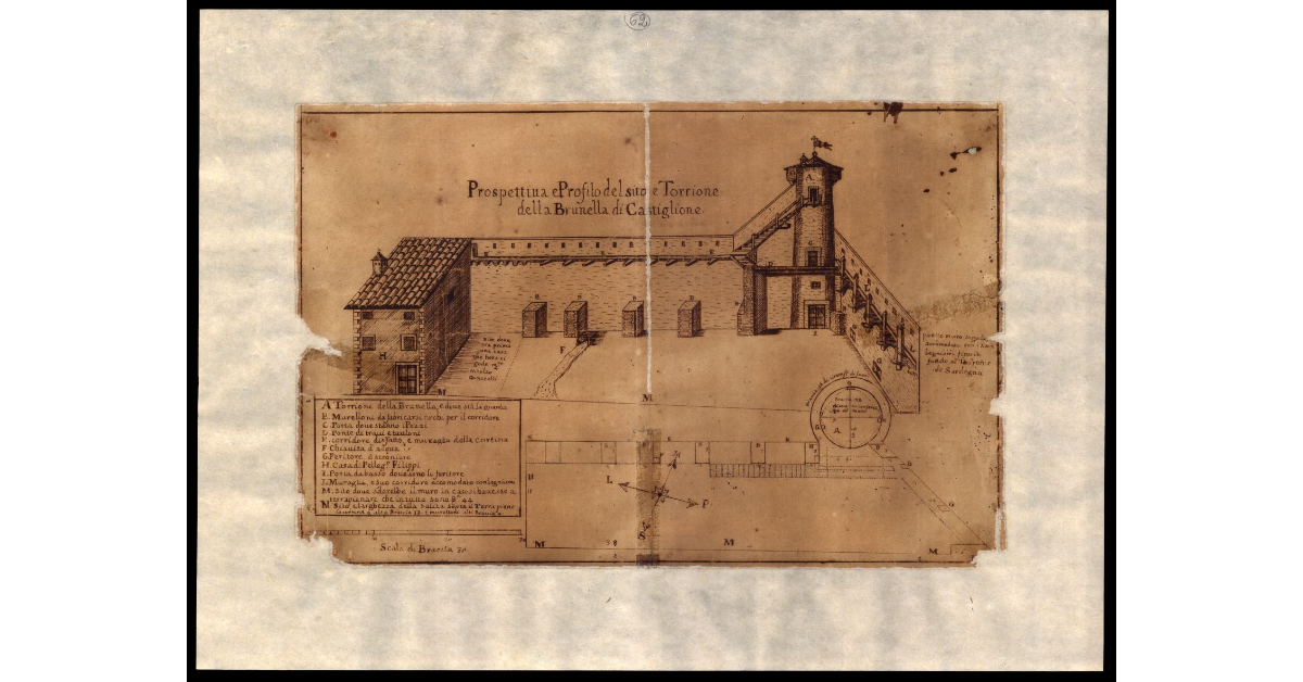 Prospettiva e profilo del sito e torrione della Brunella di Castiglione