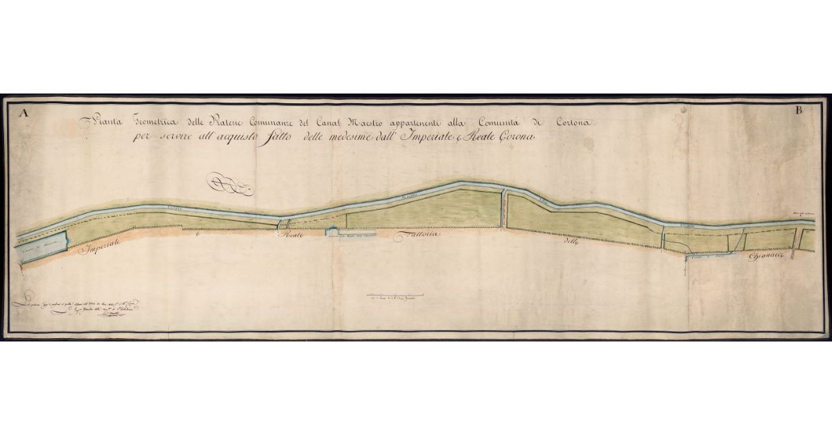 Pianta geometrica delle praterie comunanze del Canal Maestro appartenenti alla comunità di Cortona per servire all’acquisto fatto delle medesime dall’Imperiale e Reale Corona