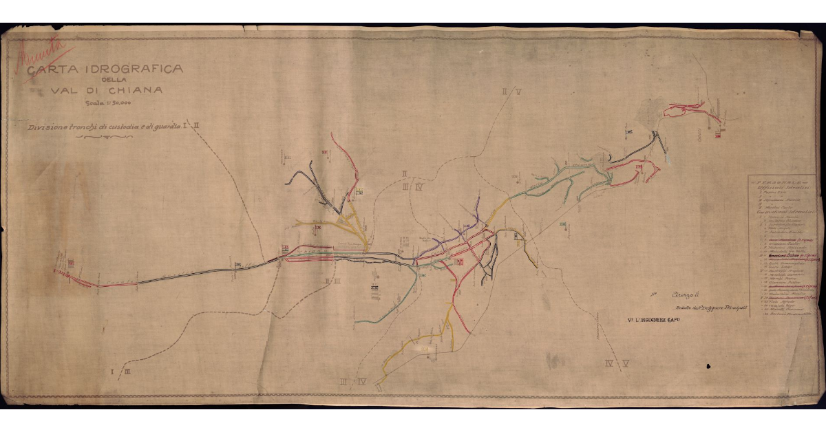 Carta idrografica della Val di Chiana. Divisione tronchi di custodia e di guardia