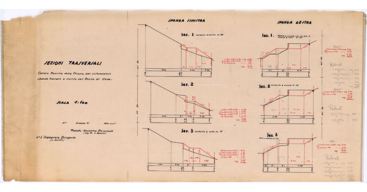 Sezioni Trasversali Canale Maestro della Chiana per sistemazione sponde franate a monte del Ponte di Cesa